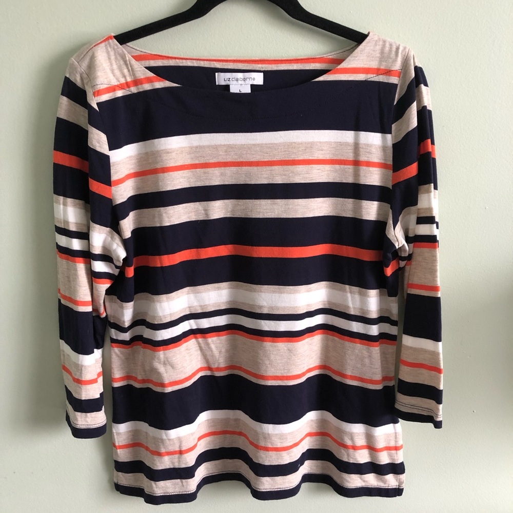 Liz Claiborne 3/4 Sleeves Stripe Top Size L